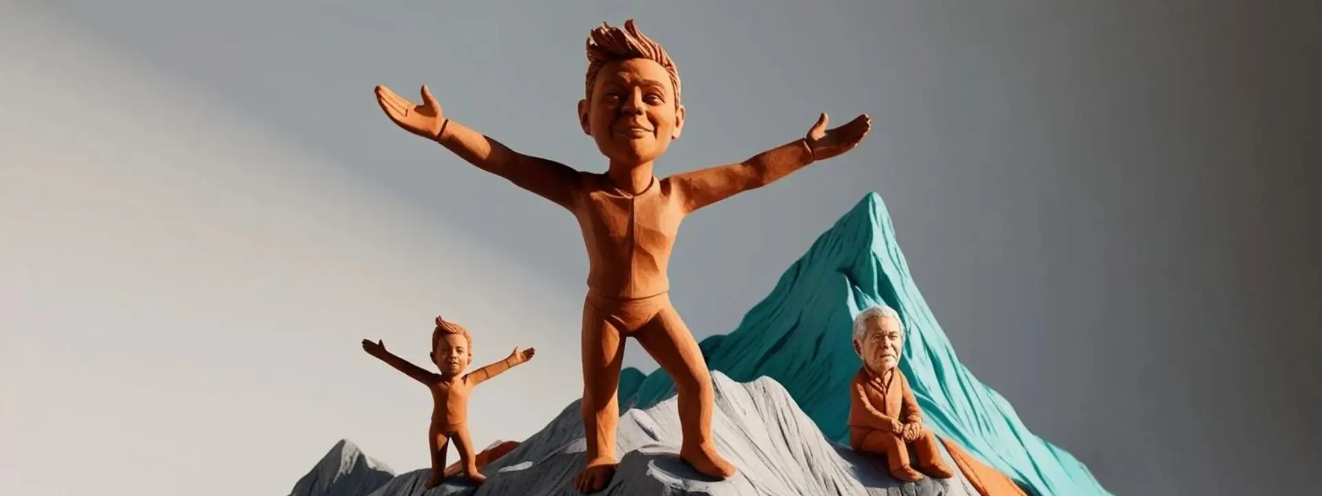 „Eine Knetfigur scrollt endlos auf einem Smartphone, während um sie herum Symbole für Angst, Stress und Unsicherheit schweben. Die Farbpalette von Orange, Türkis und Grau verstärkt die Dynamik zwischen Aufmerksamkeit und psychischer Belastung.